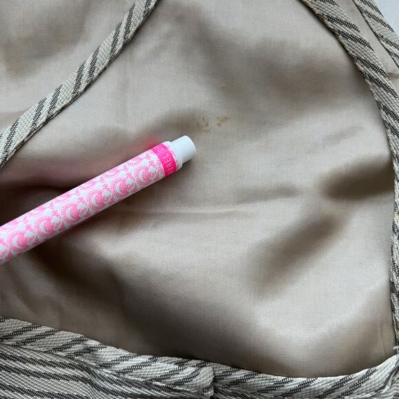 Vintage Emporio Armani Top Sz 38 XS Stripe Crop Cross Buttons 90's Halter Tan - Picture 9 of 11